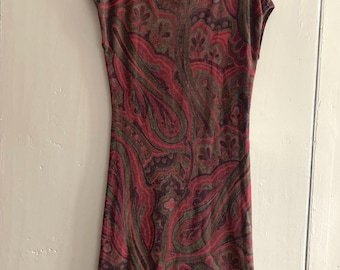 Vestido de punto de seda y 14 % cachemir de Lauren Ralph Lauren con estampado paisley, talla M.