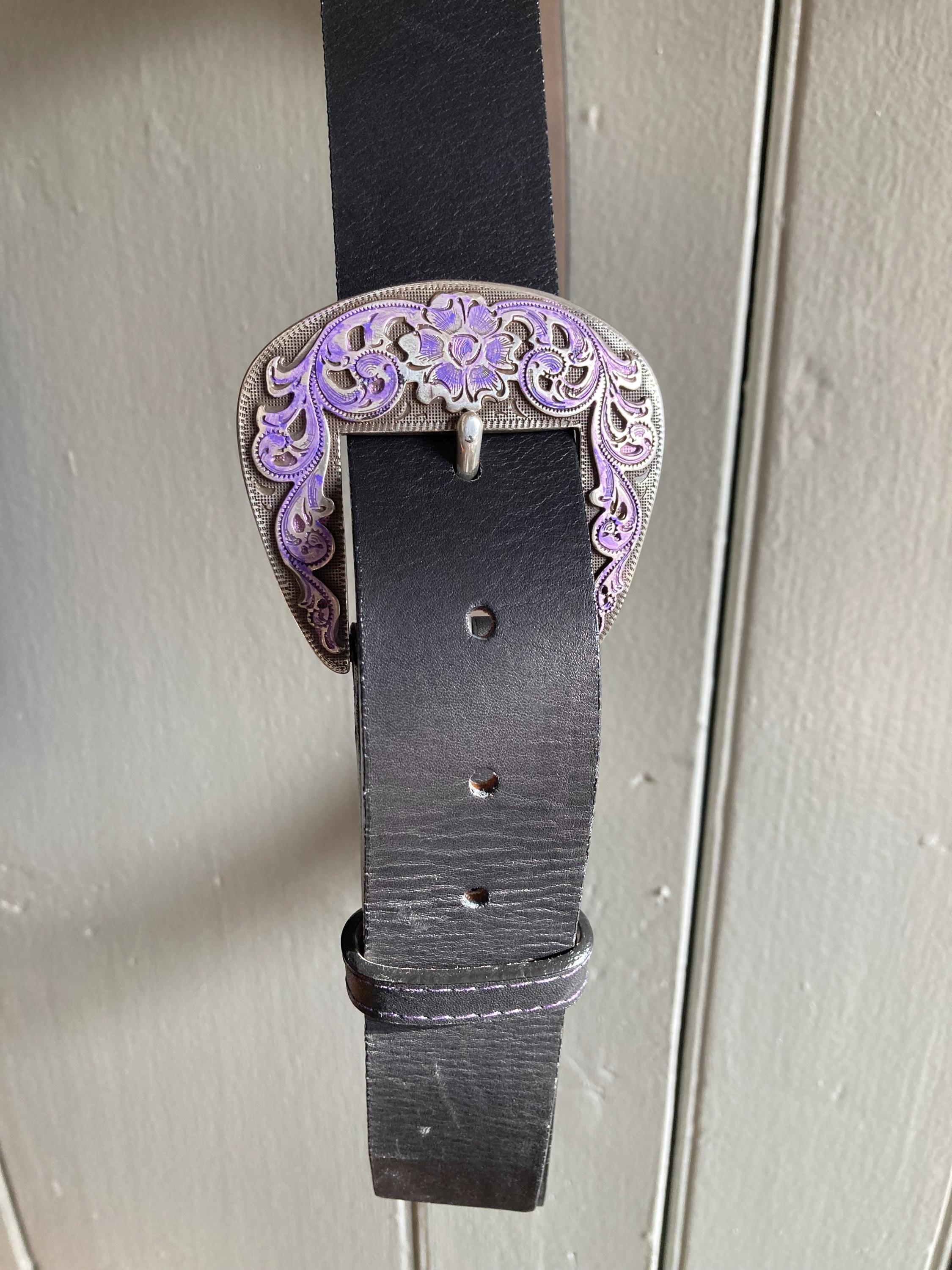 Vintage Streets Ahead Western Belt | Black Leather, Purple  display picture 2