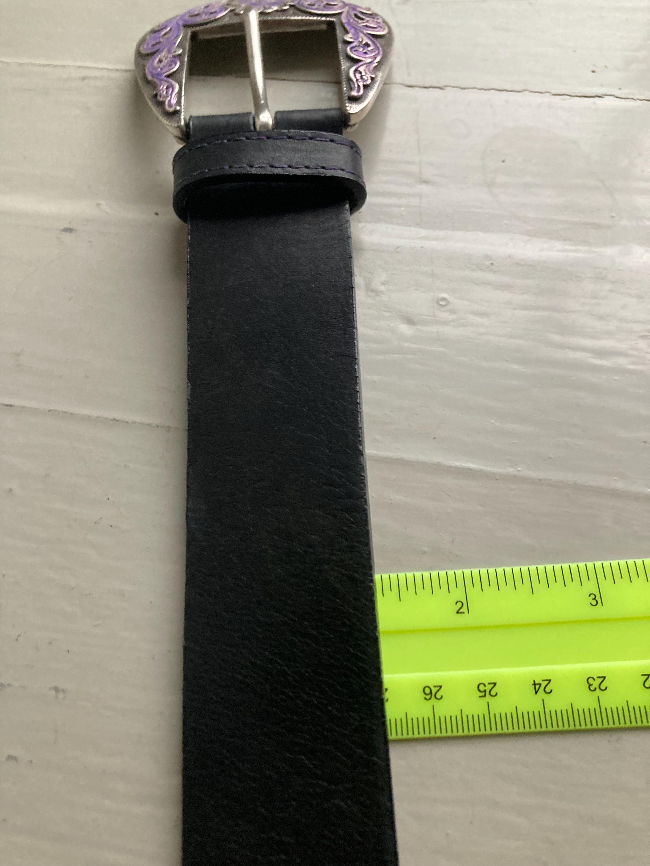 Vintage Streets Ahead Western Leather Belt Purple Floral L Vintage Streets Ahead Western Belt | Black Leather, Purple  main image 3