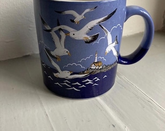 Taza vintage Otagiri Seagull, taza de café con diseño playero pintada a mano, hecha en Japón