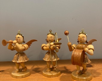 Ángel músico de madera de Alemania del Este, adorno navideño de arte popular de Erzgebirge