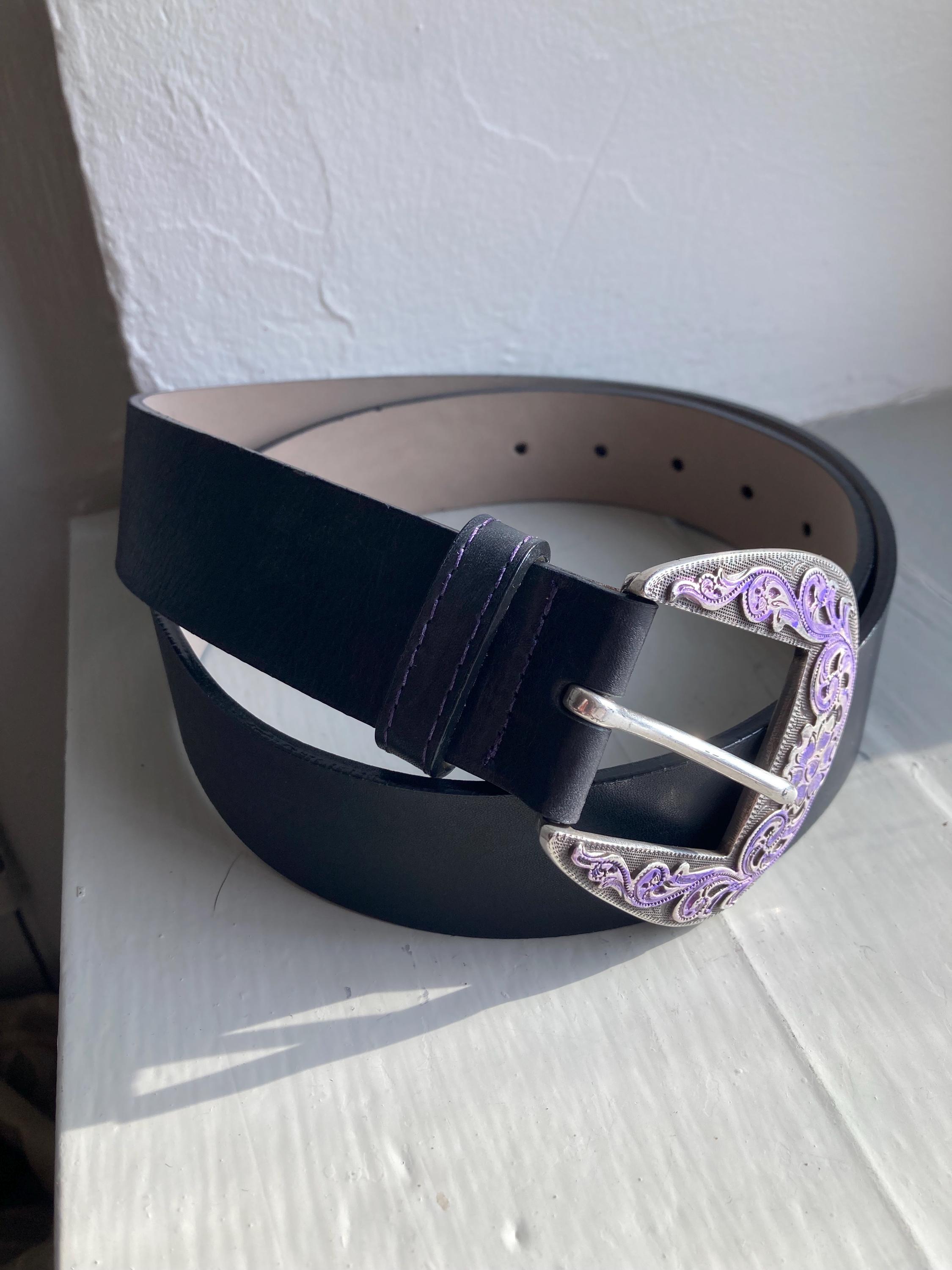 Vintage Streets Ahead Western Belt | Black Leather, Purple  display picture 1