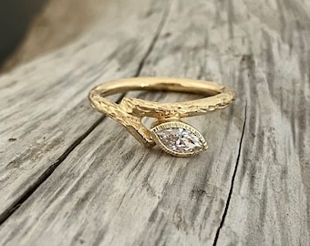 Branch Ring with Natural Recycled Marquis Diamond .31ct