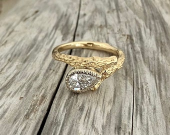 Branch Ring with Lab Grown Pear Shaped Diamond