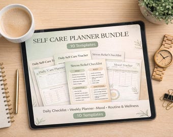 Self Care Planner, Self Care Checklist 9 Templates, Self-Love Journal, Mindfulness Journal, Mental Health Worksheet, Selfcare Journal,