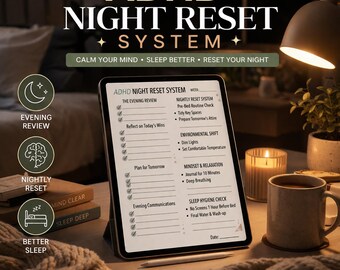 ADHD Night Routine Planner, Sleep Better Calm Mind System, Digital Night Reset, iPad GoodNotes Planner, Adult ADHD Tracker,Printable Nightly