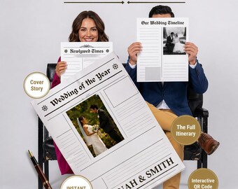 Wedding Newspaper Template with Photo, Wedding Newspaper Template, Wedding Program, Newlywed Times, Editable Newspaper Itinerary, Marriage