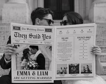 Wedding Newspaper Template with Photo, Wedding Newspaper Template, Wedding Program, Newlywed Times, Editable Newspaper Itinerary, Marriage