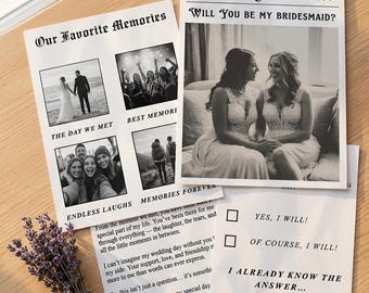 Bridesmaid Proposal Newspaper Template, Minimalist Wedding Newspaper, Bridesmaid Gift, Canva Editable Template, Bridal Party Proposal Idea