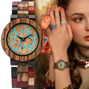 Engraved Elegant Wooden Watch for Women, Unique Handmade Birthday Anniversary Christmas Gift for Her