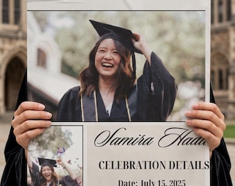 Graduation Newspaper Template Canva, Diploma Secured Graduation Announcement, Class of 2027 Newspaper Invite, Modern Senior Graduation Card,