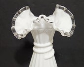 Fenton Wheat Vase Milk Glass White Large Ruffle Silvercrest MINT 7 3 4 quot
