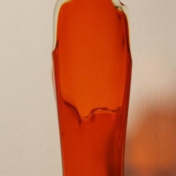 Mid Century Modern VIKING Glass Orange Amberina Cased Swung Vase 15 3/4"