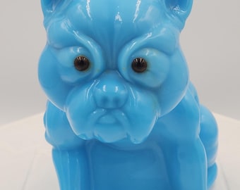 Tope de puerta de cristal Westmoreland Rosso Blue Frenchie Bulldog, grande y pesado, de 6 1/2" de altura.