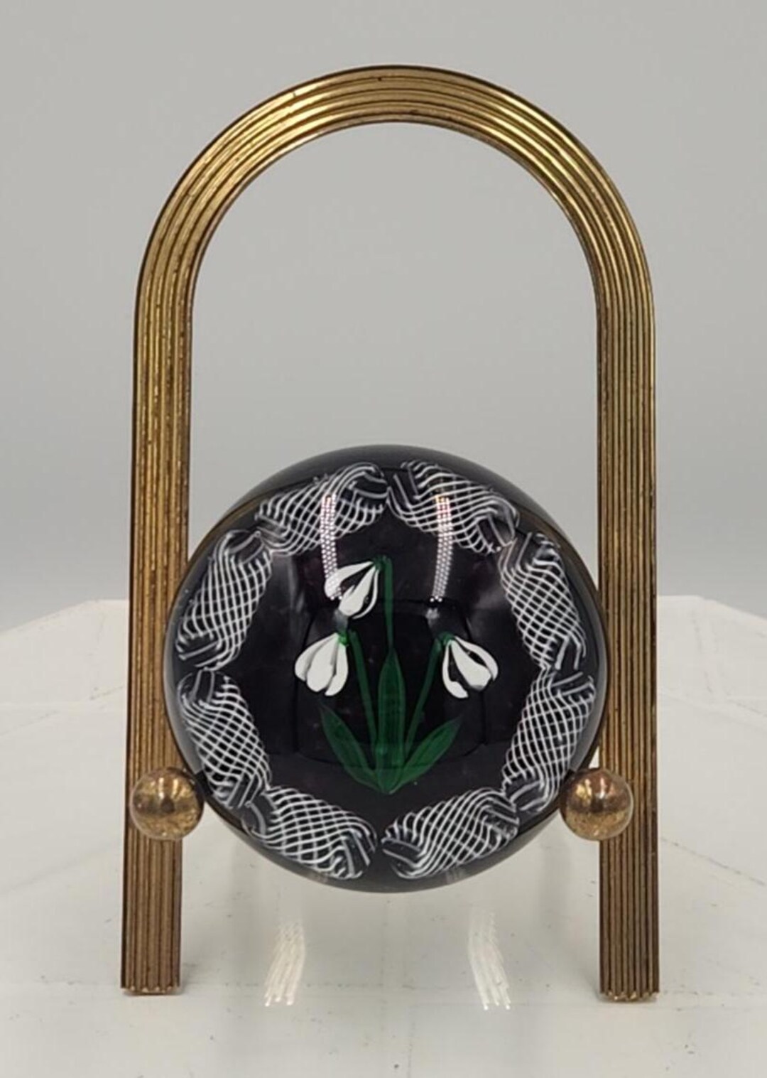 SELKIRK 1983 Ltd Edition Glass Paperweight Snow Drops 120/150 Latticino ...
