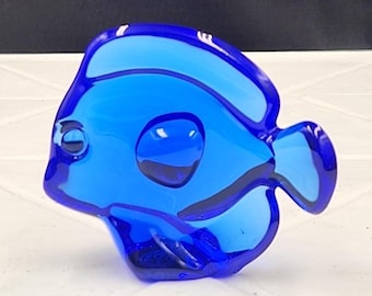 Figura de pez de la suerte de Baccarat, pisapapeles de cristal azul zafiro