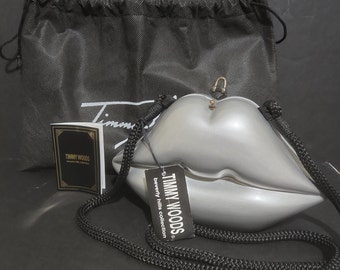 Timmy Woods Grey Gray Silver Kiss Lips Clutch Shoulder Purse Limited Edition