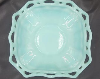 Fostoria Kolonialprisma SELTEN Türkis-Blau Mittelstück-Schale groß 23 cm L
