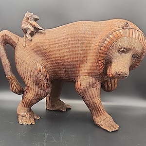 Shanghai Handicraft Wicker Monkey Baboon with Baby HTF 11" T
