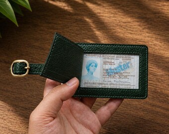 Grüner Leder-Gepäckanhänger, handgefertigter Reiseanhänger, Leder-Namensanhänger, Premium-Leder-Taschenanhänger, langlebiges Reise-Accessoire-Geschenk