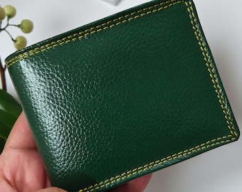 Grüne Leder Geldbörse für Herren, RFID Brieftasche, Bi-Fold Leder Brieftasche, Kartenhalter, Münzbeutel, Weihnachtsgeschenk, Groomsmen Geschenk, Geburtstagsgeschenk