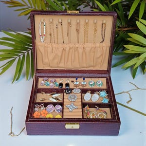 Genuine Leather Jewelry Box Organizer for Women and Men | Luxury Crocodile Texture Jewelry Storage Case | Travel & Vanity Jewelry Box Gift image 1