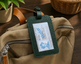 Personalisierter Grüner Leder Gepäckanhänger, Handgefertigter Reiseanhänger, Benutzerdefinierter Name ID Tag, Premium Leder Taschenanhänger, langlebiges Reisezubehör Geschenk
