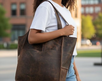 Extra Große Leder Einkaufstasche | XL Echtleder Work & Travel Tote | Laptop, Büro, Einkaufen Carryall Tragetasche | Geschenk für Mama, Freundin