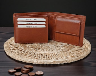Genuine Leather Bifold Wallet with Card Holder, Coin Pocket & ID Window - RFID Protected Wallet for Men - Groomsmen Gift - Mens Wallet