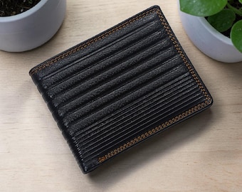 Handmade Genuine Leather Bifold Wallet for Men, Black Leather Wallet with ID Window, Zipper Coin Pocket & Card Slots, Gift for Him