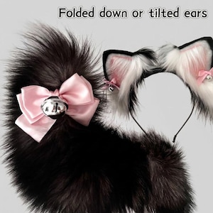 Set di orecchie e coda per cosplay elettronico con fiocco rosa e attivazione a movimento, fascia per capelli e coda mobili, coda con 6 impostazioni, controller incluso, 10 ore