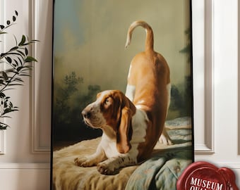 Vintage Basset Hound konsttryck - Hundaffisch av museikvalitet