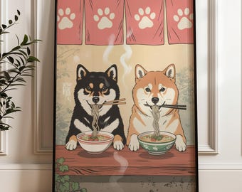 秋田サムライポスター12x18インチ-柴犬-秋田犬-犬のギフト-かわいい