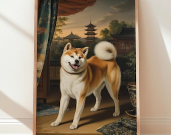 秋田犬　絵画　キャンバスPOSCA20cm×20cm 秋田犬の最後の晩餐アート：ルネッサンス犬キャンバスプリント - 限定