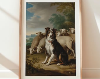 ヴィンテージのボーダーコリー犬の仕事風景ファインアートプリント