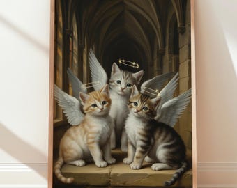 Vintage Cat Painting - Angelic Cats Wall Art