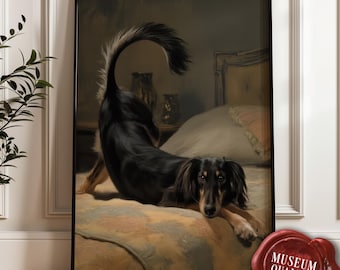 Impression d'art chien Saluki noir et feu