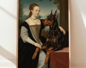 Renaissance Woman with Doberman Dog Fine Art Print