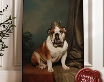 English Bulldog King Art Print: Vintage Pet Portrait