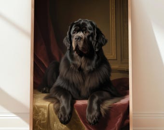 Retrato renascentista de cão da Terra Nova - Impressão artística