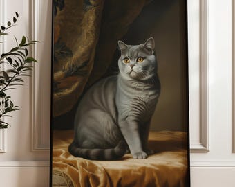 Lámina artística de gato británico de pelo corto: decoración de pared de estilo vintage