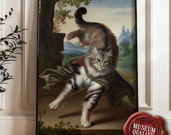 ノルウェージャンフォレストキャットの水彩画：緑の猫の肖像画