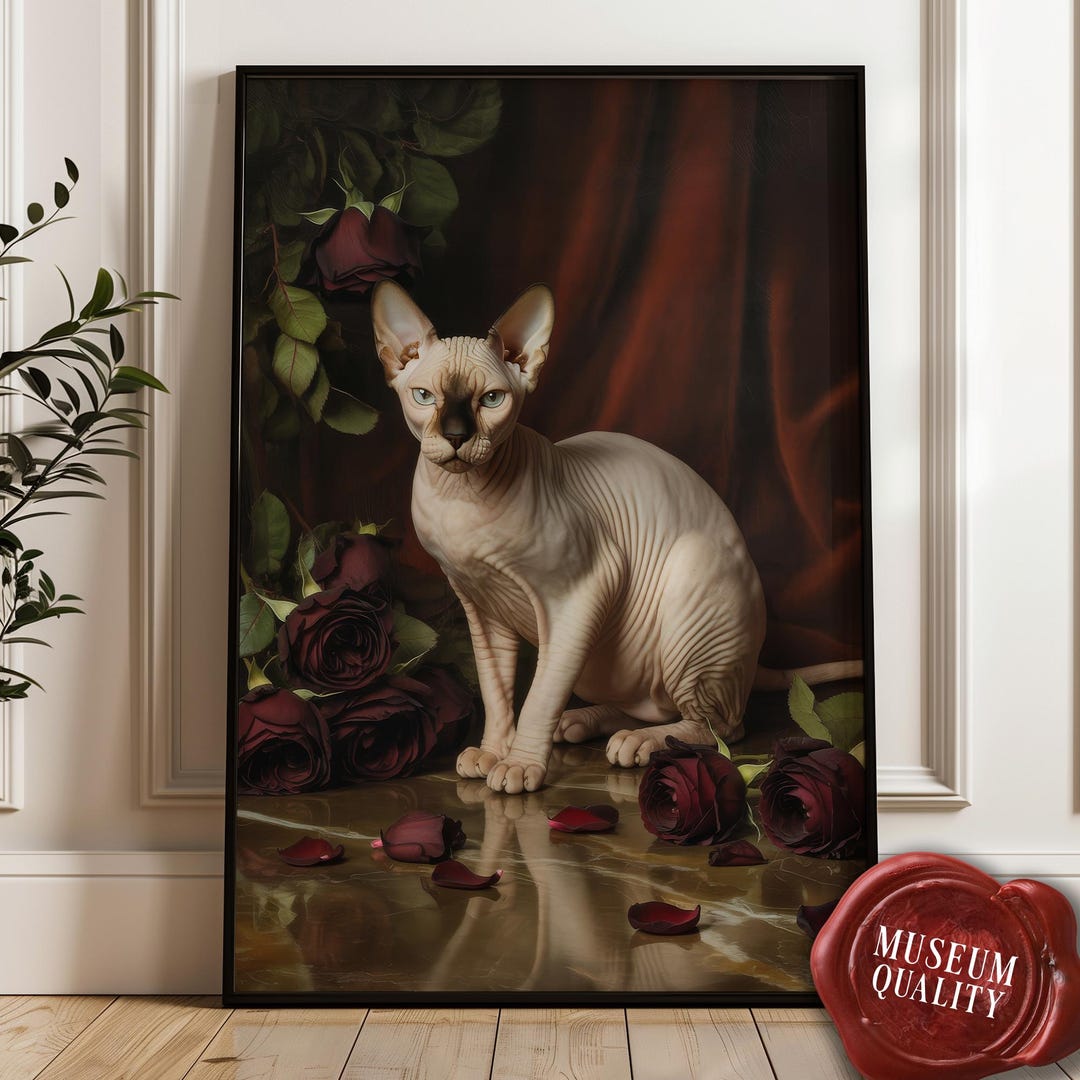 Sphynx Cat With Roses Vintage Fine Print - Etsy