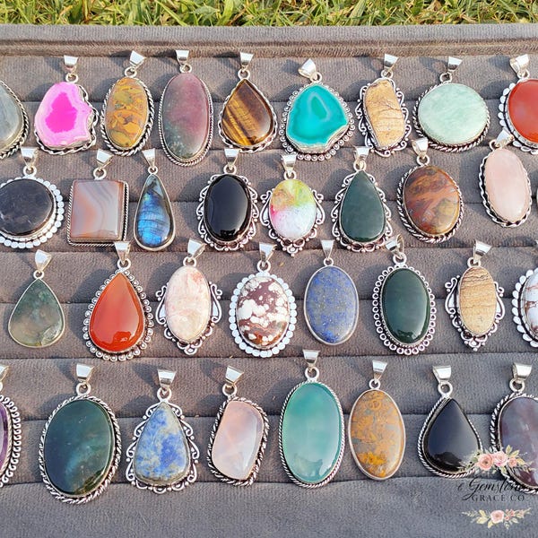 Wholesale Mixed Gemstone Pendant | Silver Plated Handmade Jewelry Bulk Lot