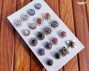 5 pair Mix Gemstone Stud Earrings Wholesale Lot | Silver Plated Birthstone Handmade Bulk Jewelry
