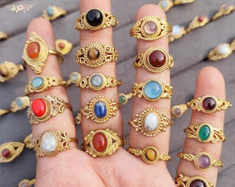 Wholesale Natural Gemstone Rings, for Mother’s Day Gift, Gold Plated Lot