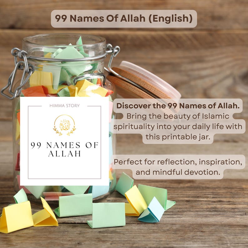99 Names of Allah – Islamic Name Jar Printable (arabic + English) (PDF ...