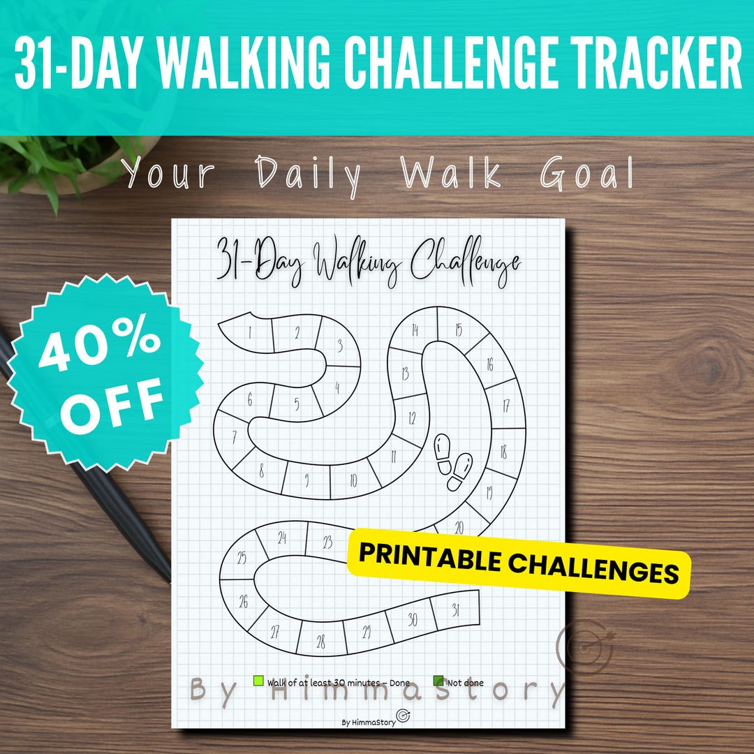 31-day Walking Challenge Printable – Track 30-min Daily Walks, Fitness ...