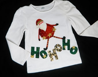 Christmas shirt, Boy,  girl holiday Vintage Christmas shirt, silly Santa, Ho Ho Ho, green and leopard cheetah sizes NB - 16  toddler tween