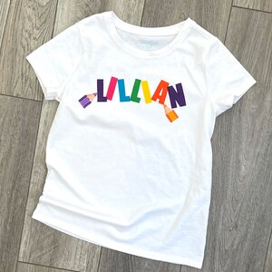 Back to School personalize shirt- Girl, toddler, tween, and baby rainbow colored pencils, personalized name SHIRT, 1st day of school image 2